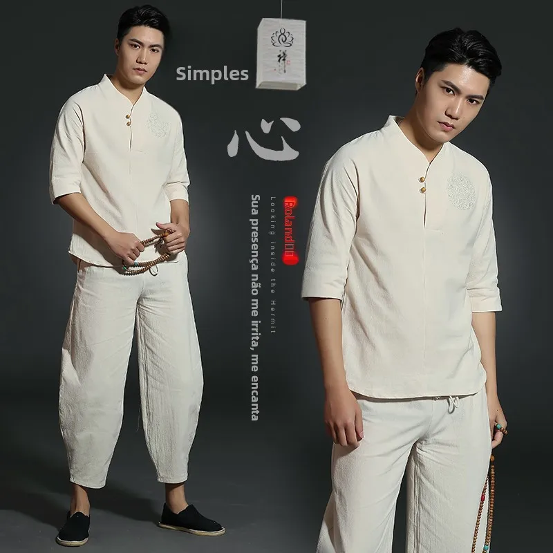 original-men's-tang-suit-yoga-zen-study-casual-wear-spring-summer-youth-sle-button-decorated-pure-color-hanfu-ensemble