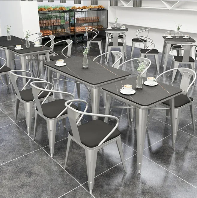 #Modern Industrial Rectangular Wood Kitchen Table Iron Chair For Dining Use School Pub Home Bar Restaurant Hotel Workshop Outdoo