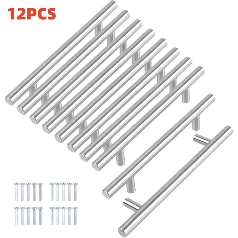 12 Pcs Modern Stainless Steel Cabinet Pulls Modern Arch Design Brushed Metal Furniture Drawer Pull Hardware Pulls Bar Handle