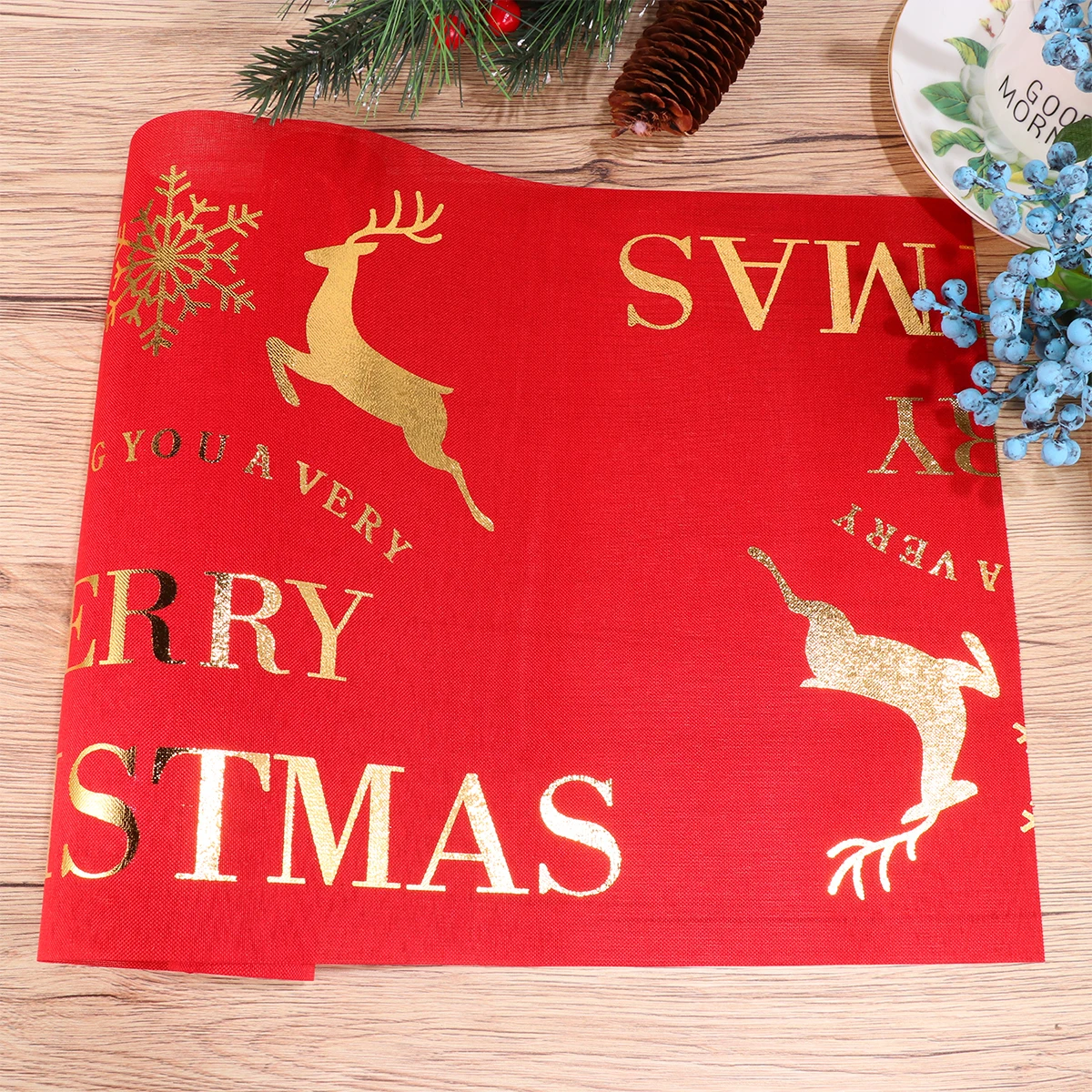 

Christmas Table Runner Washable Fabric Tablecloth Home Party Banquet Decorations Bronzing Covers Protect Stains Spills Scratches