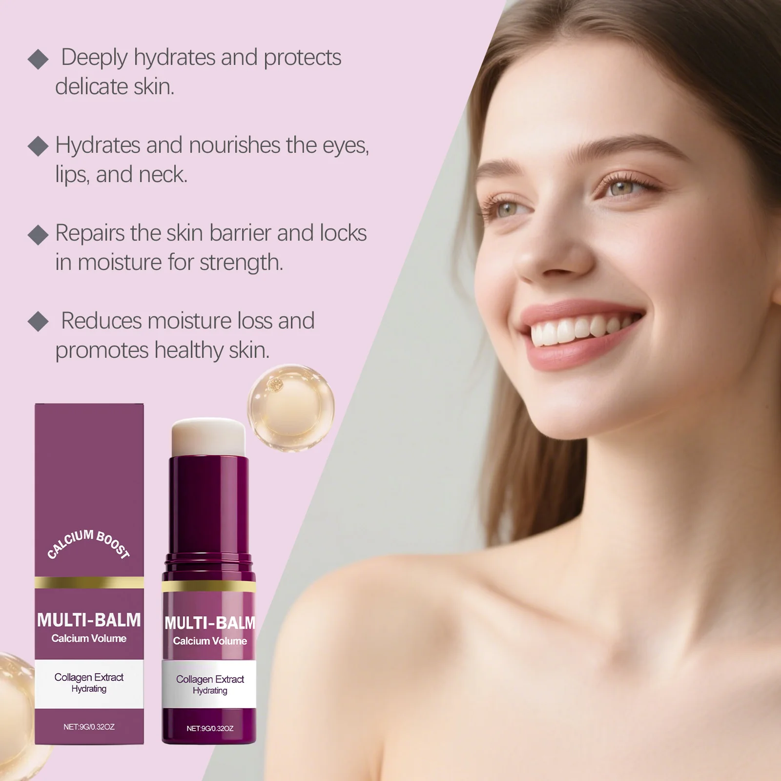Calcium Multi Balm Stick Collagen Hydrating Glow Face Neck Moisturizer Portable Skin Care Stick For Women Daily Hydration Use