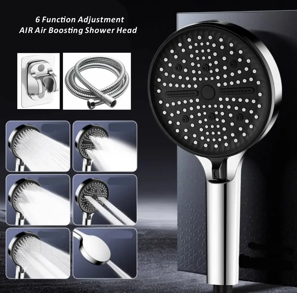New 1Pcs Filter Booster Shower Head Six-Speed Adjustment With Water Seal Multifunctional Home Shower Bathroom Accessories