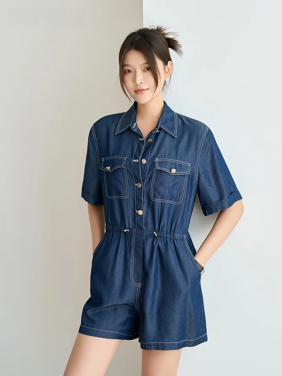 

Летний новый женский джинсовый комбинезон MBNLF из тонкой ткани Lenzing, с глубоким вырезом на талии, однотонный, летняя одежда