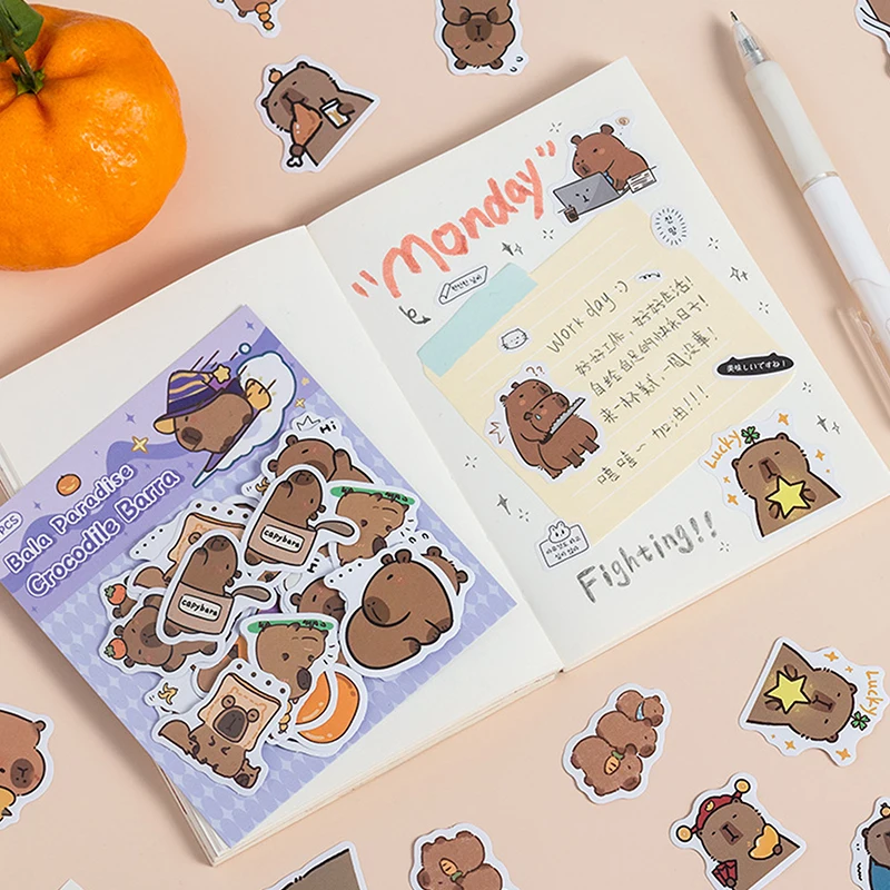 40Pcs Cartoon Cute Kawaii Capybara Hand Account Stickers Creative Diary Decoration Stickers Children Handbook Material Stickers