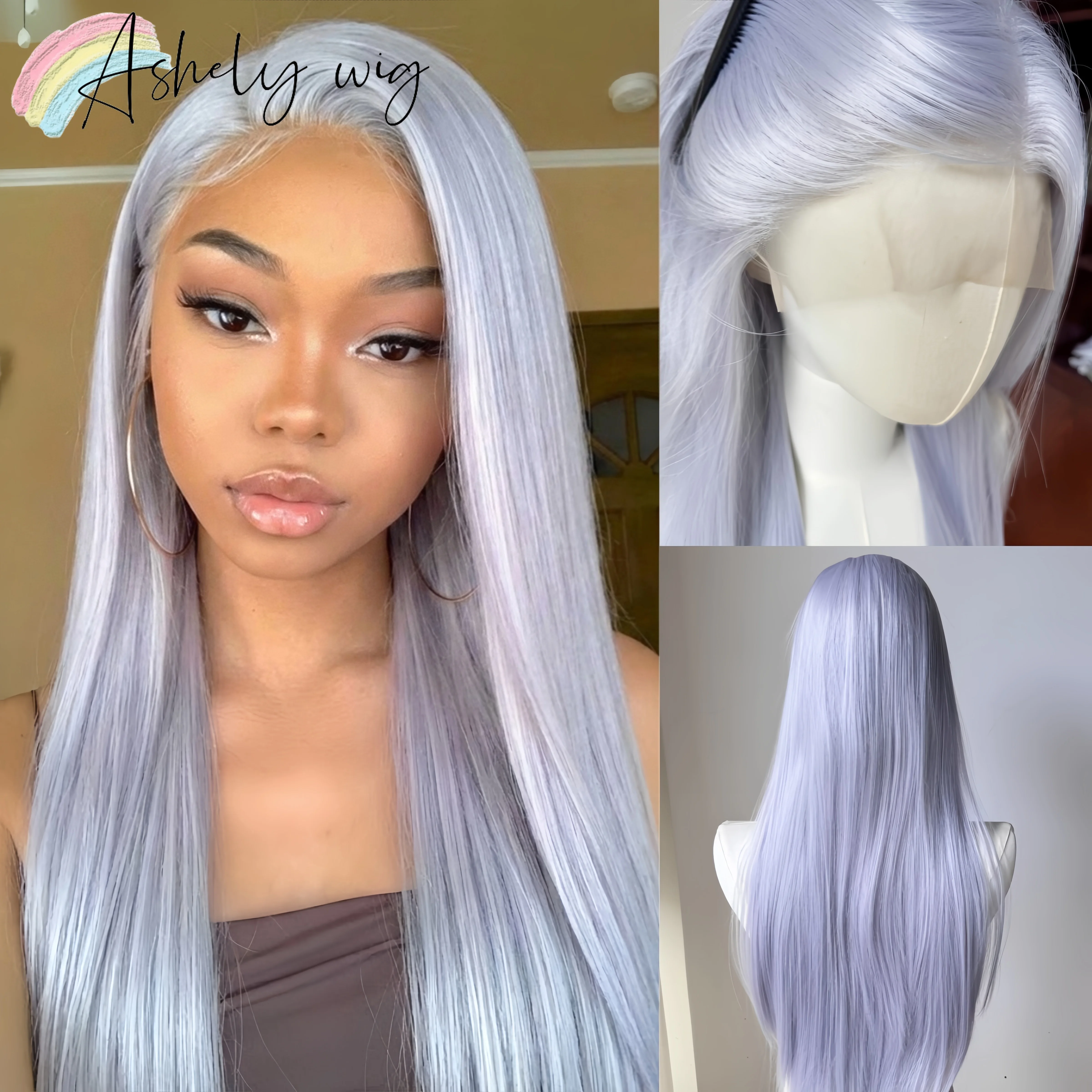 

Lavender Wig for Women 26inch 13*4 Lace Front Wig Wear and Go Glueless Cosplay Wigs Lolita Synthetic Lace Wigs for Cosplay Party