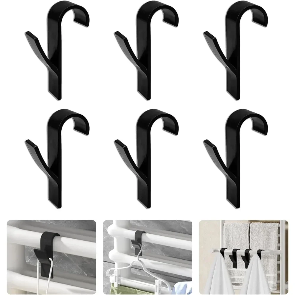 6pcs Round Radiator Hooks,  Towel Rail Radiator Hooks, Radiator Towel Rail Hanger Hooks,  All Standard Radiators (Black)