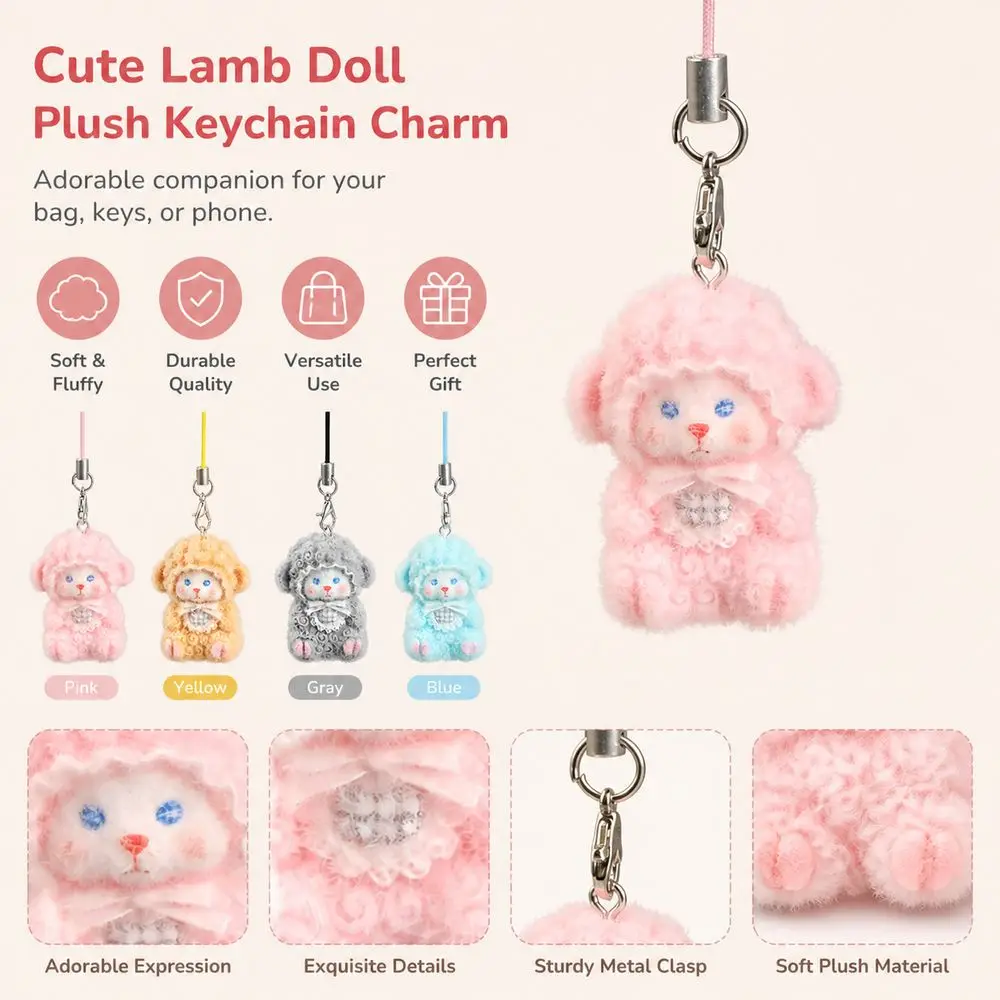 Sheep Pattern Flocking Sheep Keychain Bag Charm Phone Strap Handmade Bag Charms Handmade Craft Phone Strap Pendant Gift Giving