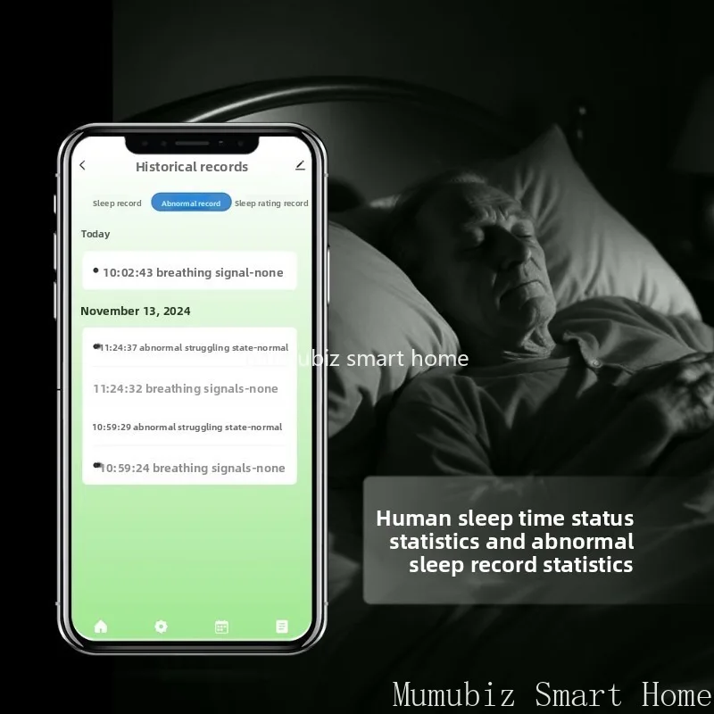 Tuya Smart WiFi 60GHz Millimeter Wave Radar Sensor Sleep Heart Rate Human Presence Monitor Real-time Monitoring APP Alerts