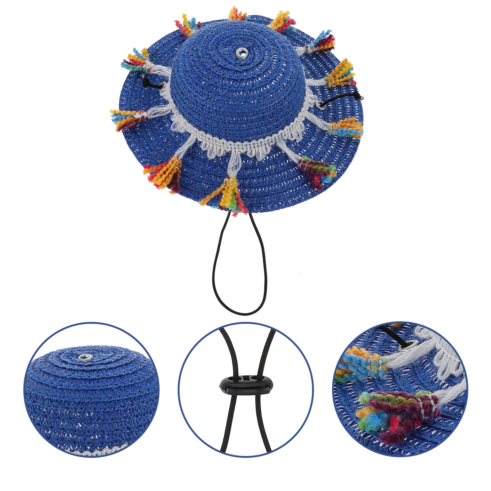 

Pet Straw Woven Tassel Hat Decorative Dog Party Hat Lightweight Stylish Photo Accessory Hats for Cats Adjustable Pet Caps