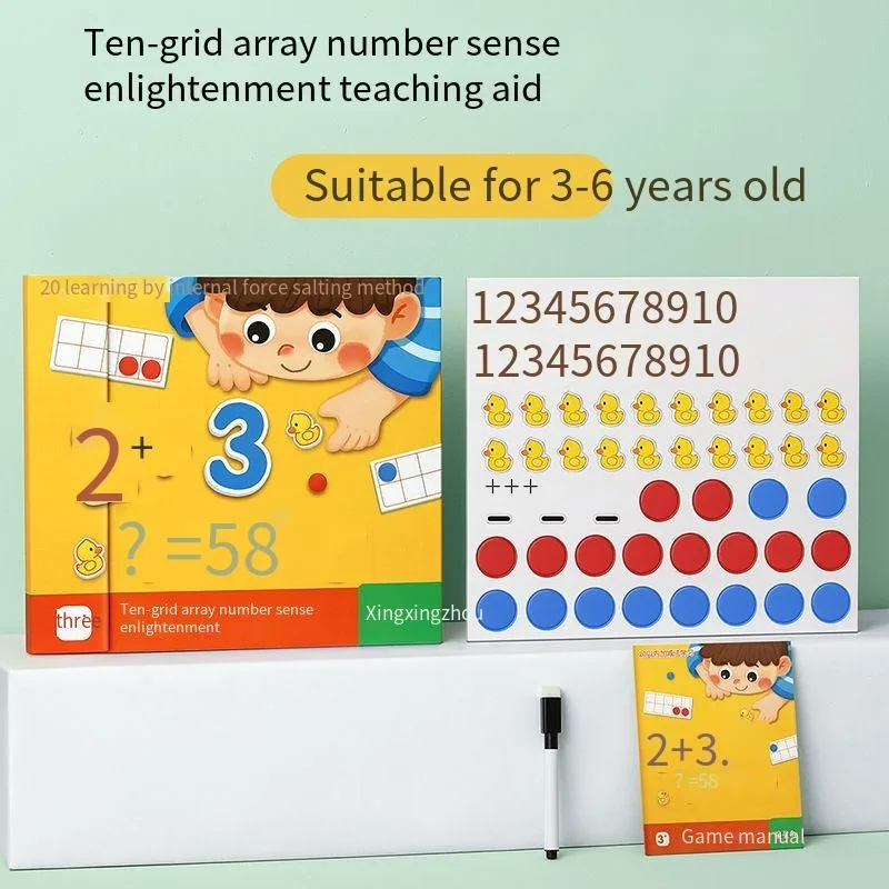 Montessori Math Manipulatives Counting Kindergarten Math Addition Subtraction Teaching Aids Ten-frame Number Enlightenment Toy