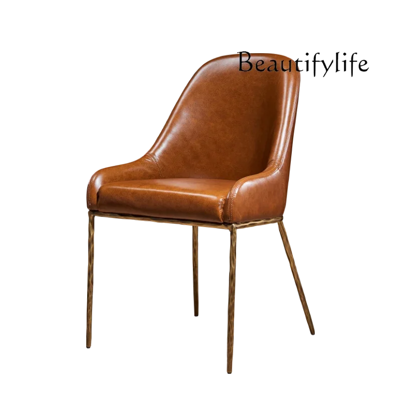 

Medieval solid forged wrought iron dining chair American retro oil wax leather dining chair living room leisure chair