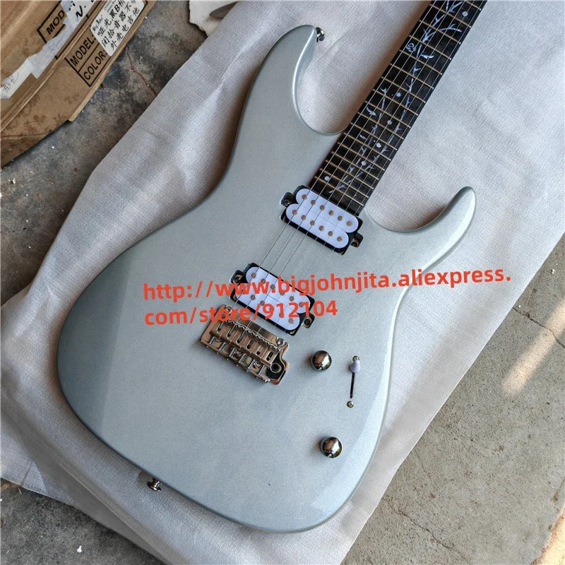 Gray 6 Strings Tremolo Electric Guitar,Round Headed Frets Ebony Fingerboard Pull-Up Volume Switch BJ739