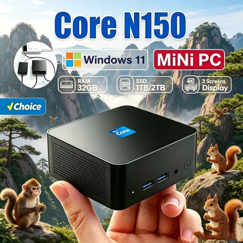 

2026 Celestial Core N150 MINI PC Windows 11 Pro Terse Traveling Workstation Rich RAM 1TB SSD Vibrant WIFI 6 BT5.2 Glistening