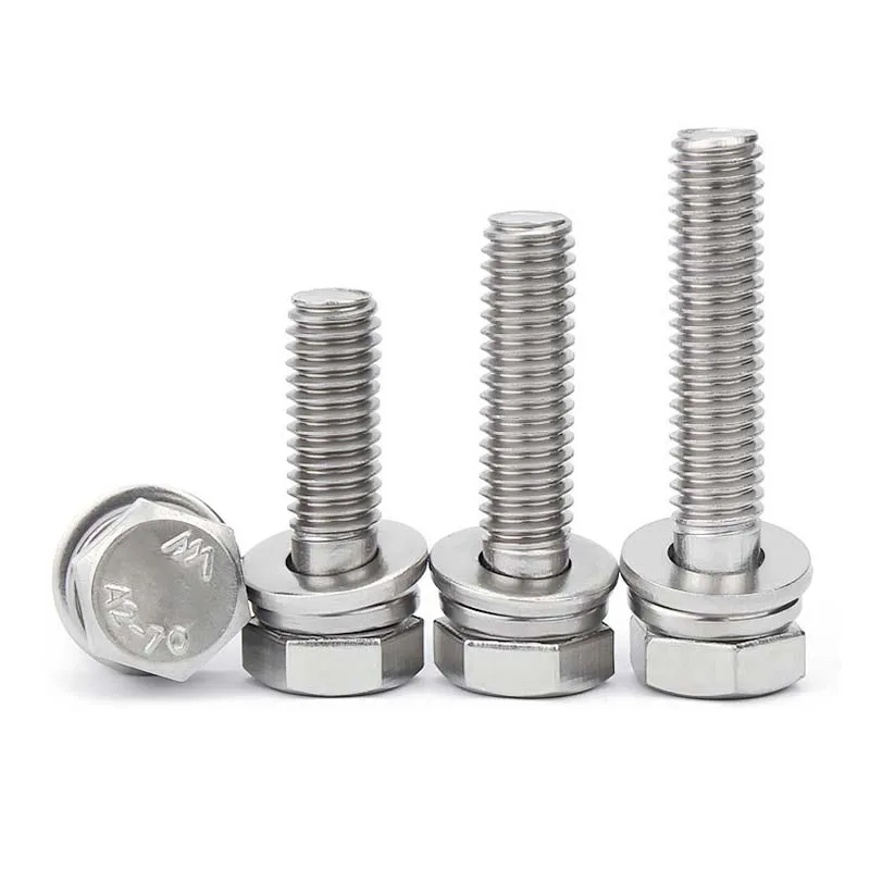 1/20pcs M3 M4 M5 M6 M8 M10 M12 304 Stainless Steel External Hex Hexagon Head SEMS Screw Flat Washer Spring Gasket Assemble Bolt