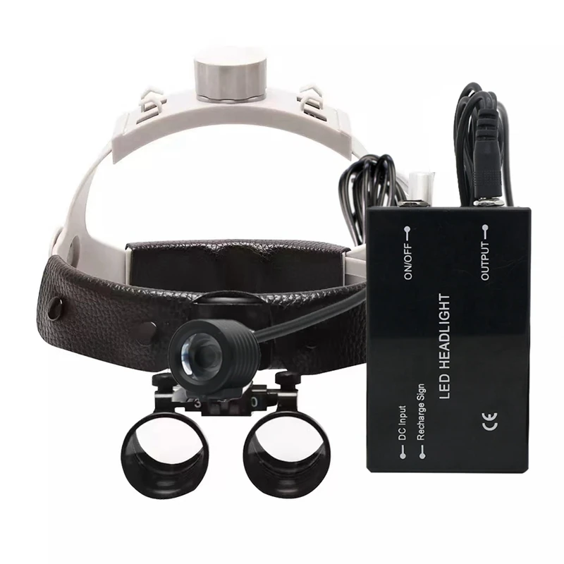 320-420 mm Dental Binocular Magnifier 2.5X 3.5X Optical Glass Helmet Magnifying Glass Dentist Surgery Surgical Loupes w Headlamp