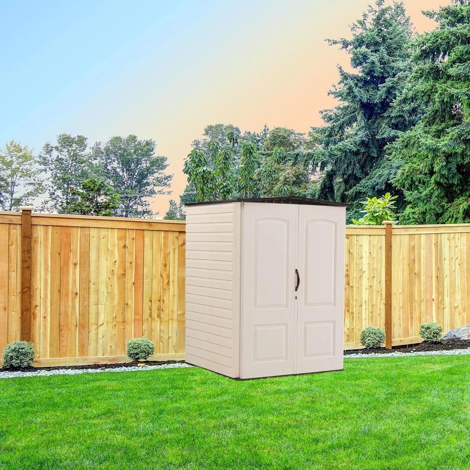 Rubbermaid-Weather Resistant Outdoor Storage Shed, Resina, Sândalo, Onyx Telhado, para Jardim, Quintal, Casa, Piscina, 5x2ft