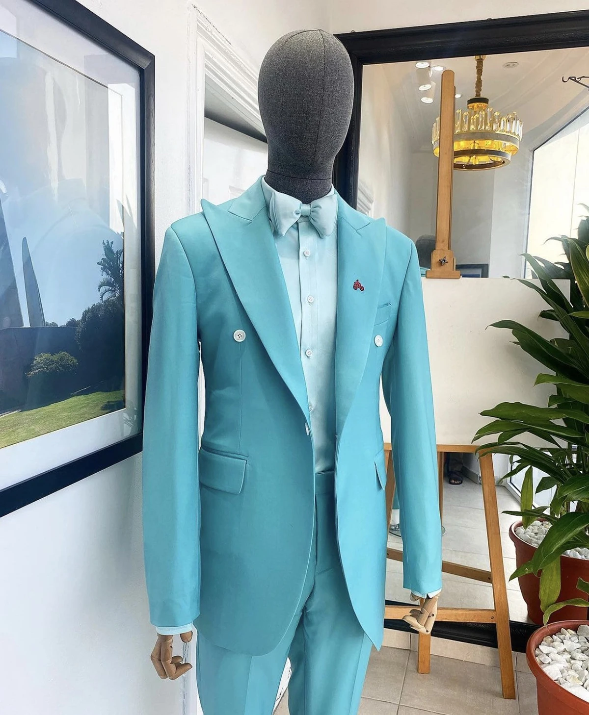 New Design Blue Men Suits Tailor-Made 2 Pieces Blazer Pants One Button Wide Lapel Tuxedo Business Wedding Plus Size Tailored