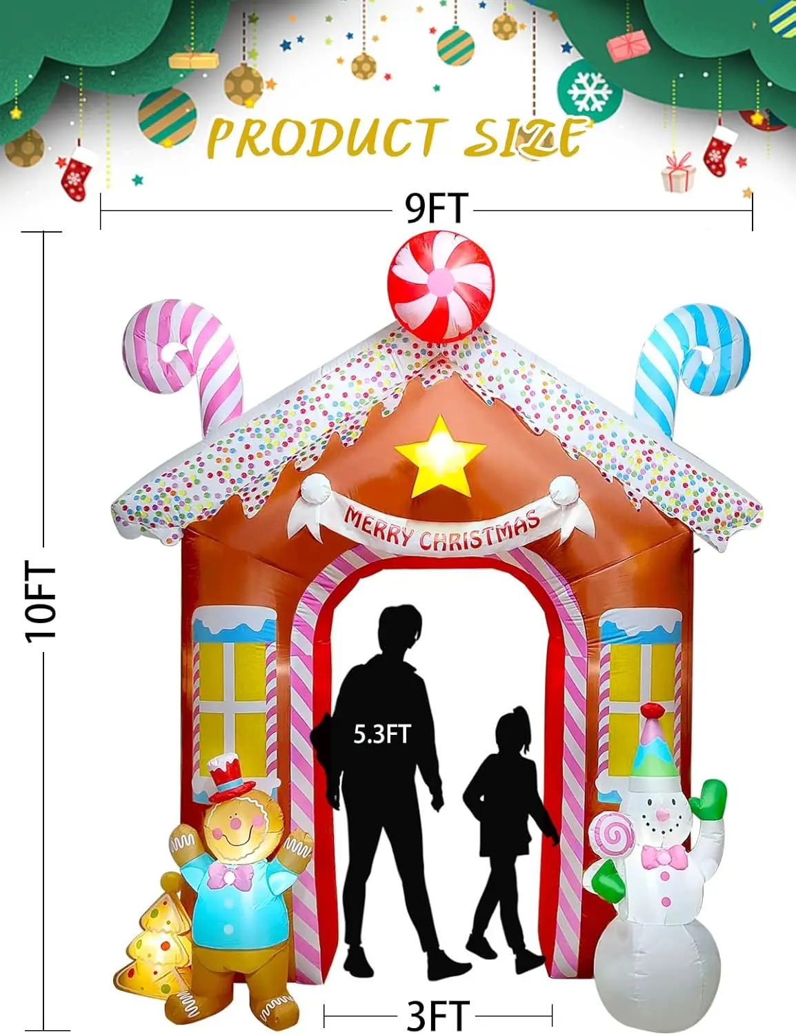 

10FT Christmas Inflatables Arch for Outdoor Decoration, Xmas Gingerbread Man Snowman Blow Up Yard Decorations ·New Popularity