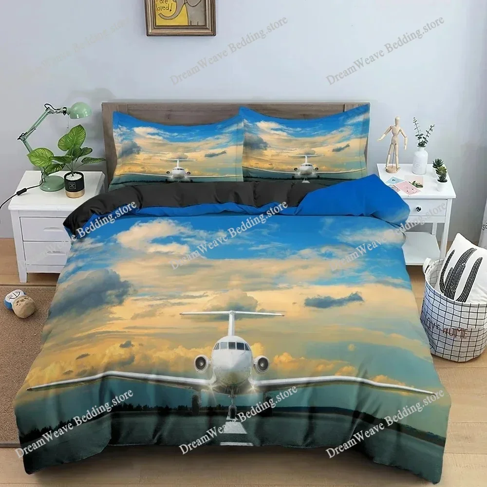 Boys Airplane Duvet Cover Set Children Teens Aviation Aircraft Runway Bedding Set 3D Airplane Cover Room Decortion for Adults519