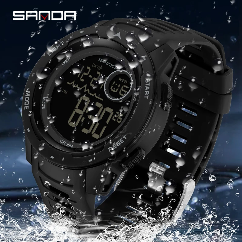 Sanda Mannen Sport Elektronische Horloge Luxe Stopwatch Led Licht Waterdichte Klok Fashion Heren Digitale Horloge Japan Batterij