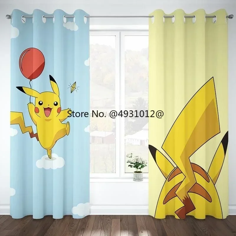 Hot Pokemon Window Curtain Pikachu Children Bedroom Cartoon Printed Kids Blackout Curtain Office Living Room Home Decor Gift