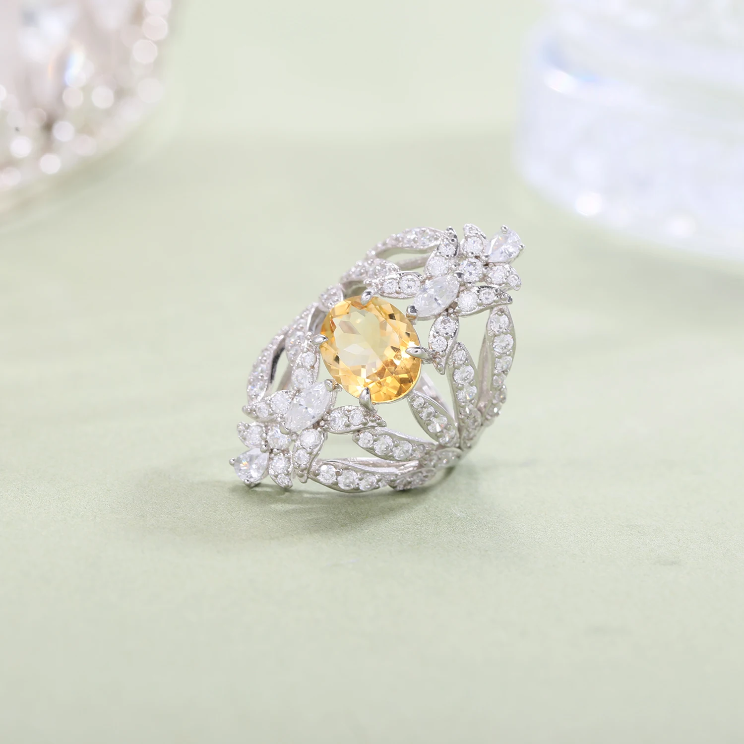 GEM'S BALLET Gemstone Vintage Ring Natural Citrine Statement Ring in 925 Sterling Silver Luxury Bridal Jewelry Gift For Her