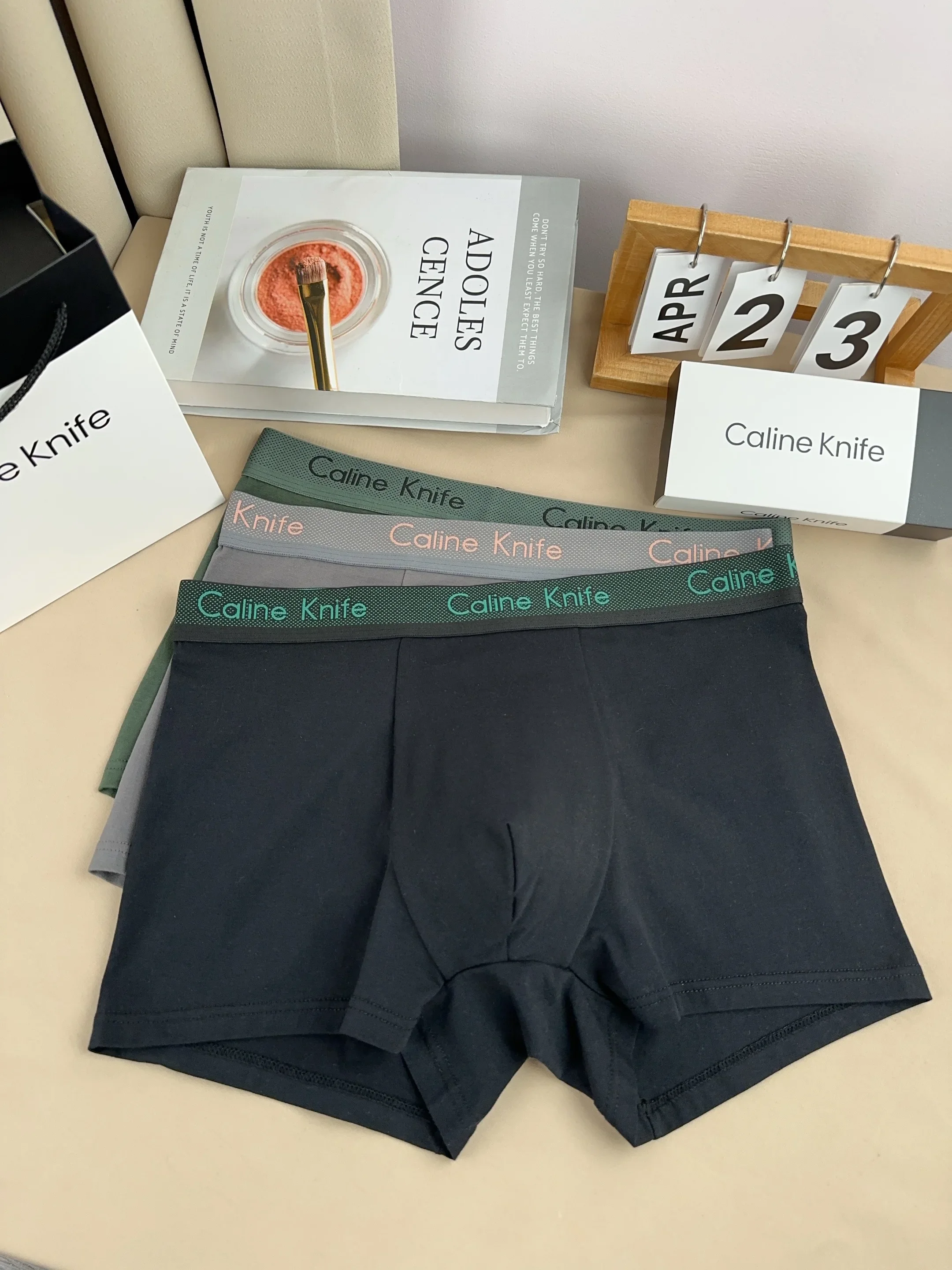 Caline سكين الرجال الملاكم ملابس داخلية جيدة التهوية القطن الخالص 2025 جديد منتصف الخصر أربعة الزوايا ملخصات 10A مضاد للجراثيم 1 قطعة L-3XL #6
