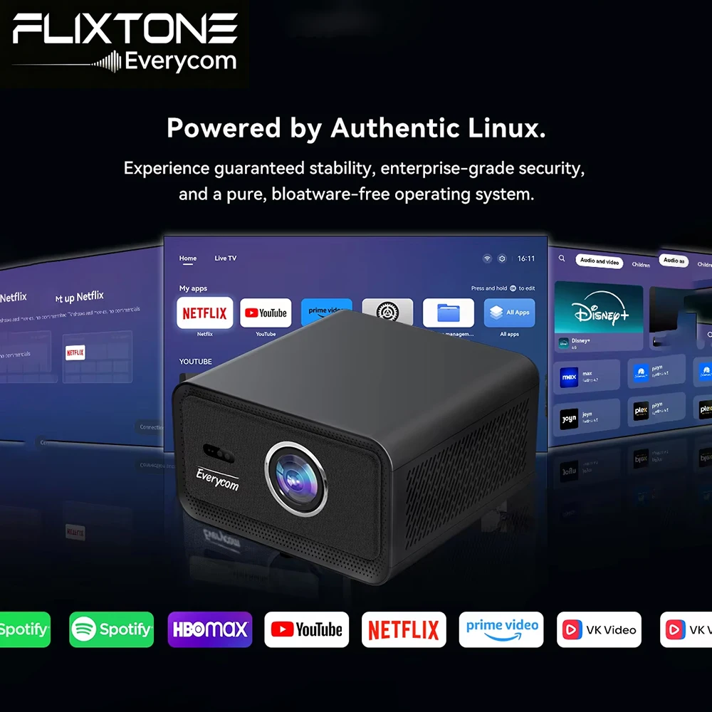 Flixtone x Everycom CubeLite Mini Projector 2000CVIA 1080P Support 4K Decoding Linux System Smart TV Home Movie Theater Beamer