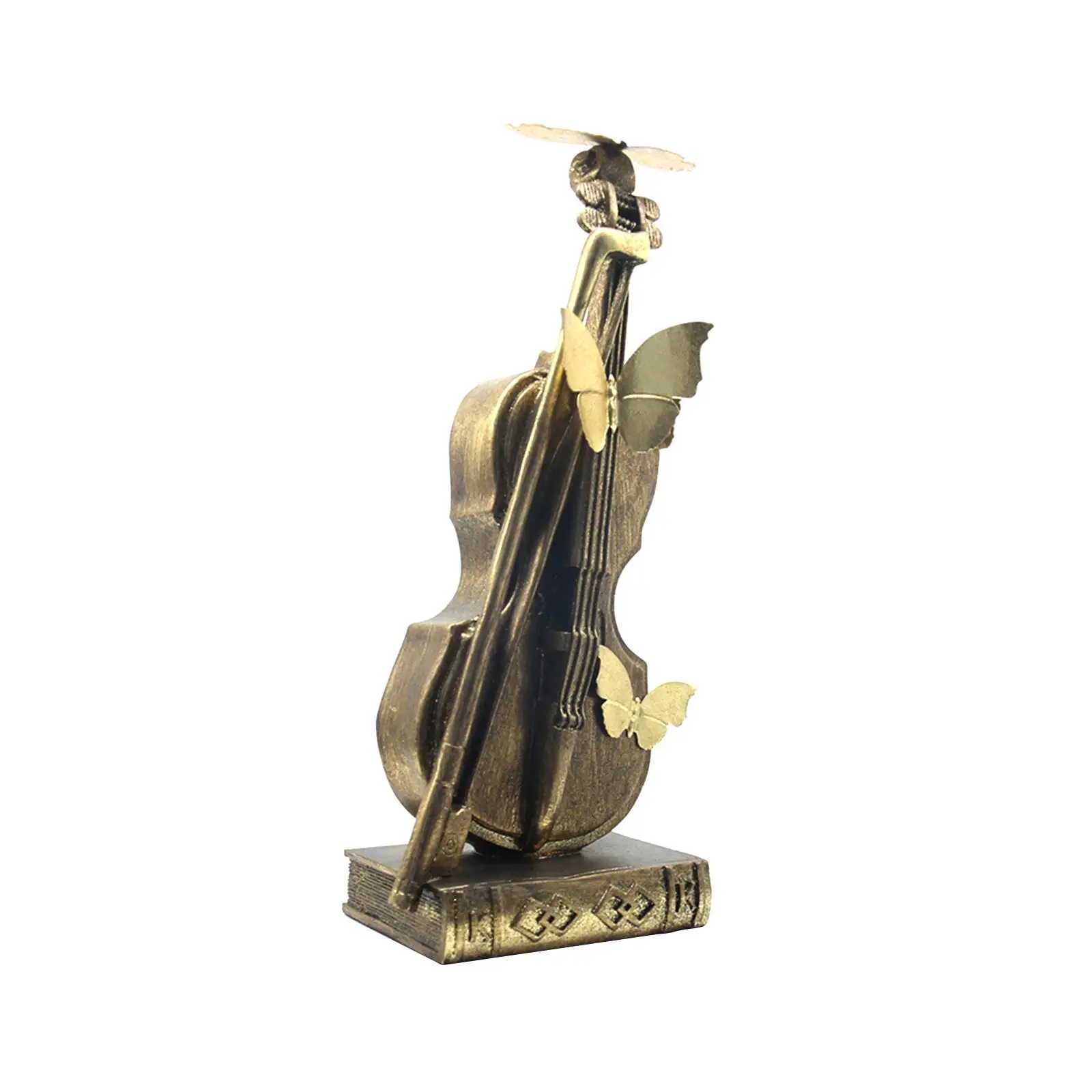 

Violin Sculpture Resin Figurine European Style Decorative Violin Statue for Bookshelf Cabinetf Centerpiece Fireplace Bedroom