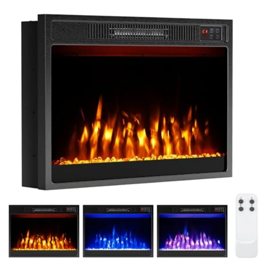

23 inch Electric Fireplace Insert for Living Room Wall Installation with Remote Control Adjustable Brightness Levels and 3 Flam