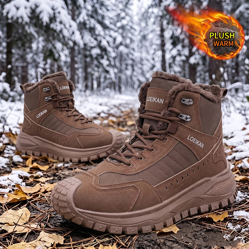 LOEIKAN Herren High-Top-Arbeitsstiefel mit drehbarer Schnalle, breiter Zehenbox, Freizeitschuhe, modische Jagd- und Trekkingschuhe für den täglichen Gebrauch – Detail 3