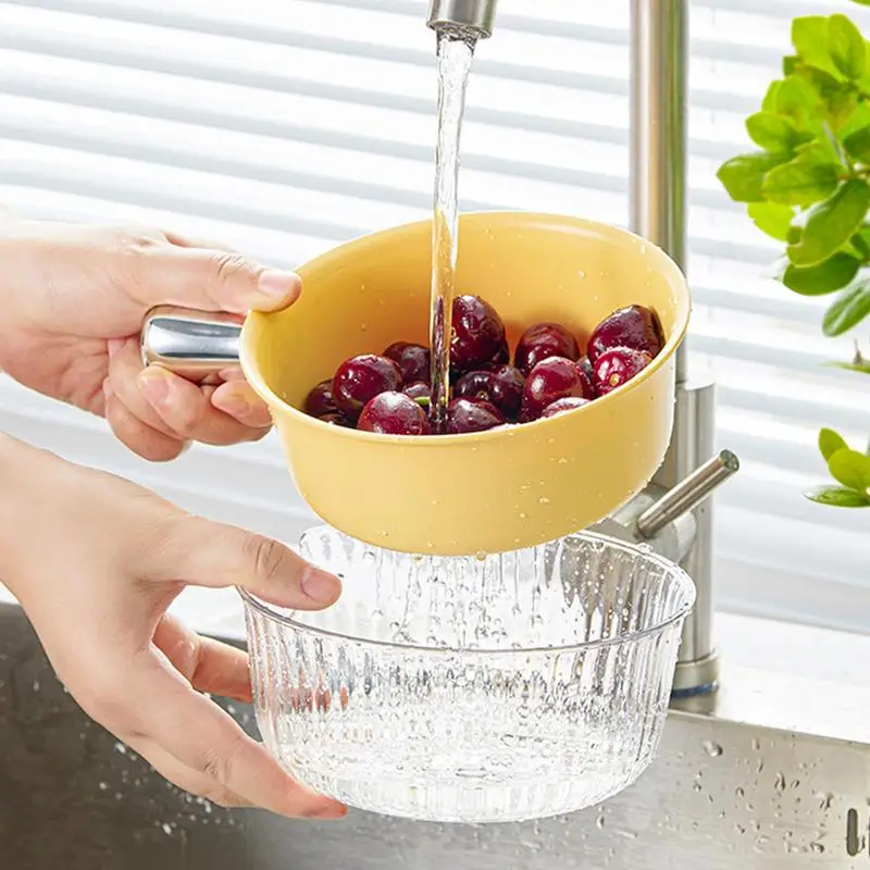 Fruit Wash Bowl Double-Layer Draining Basket Drainer Container Washing Basket Reusable Veggie Cleaner Bowl For Rinsing Food