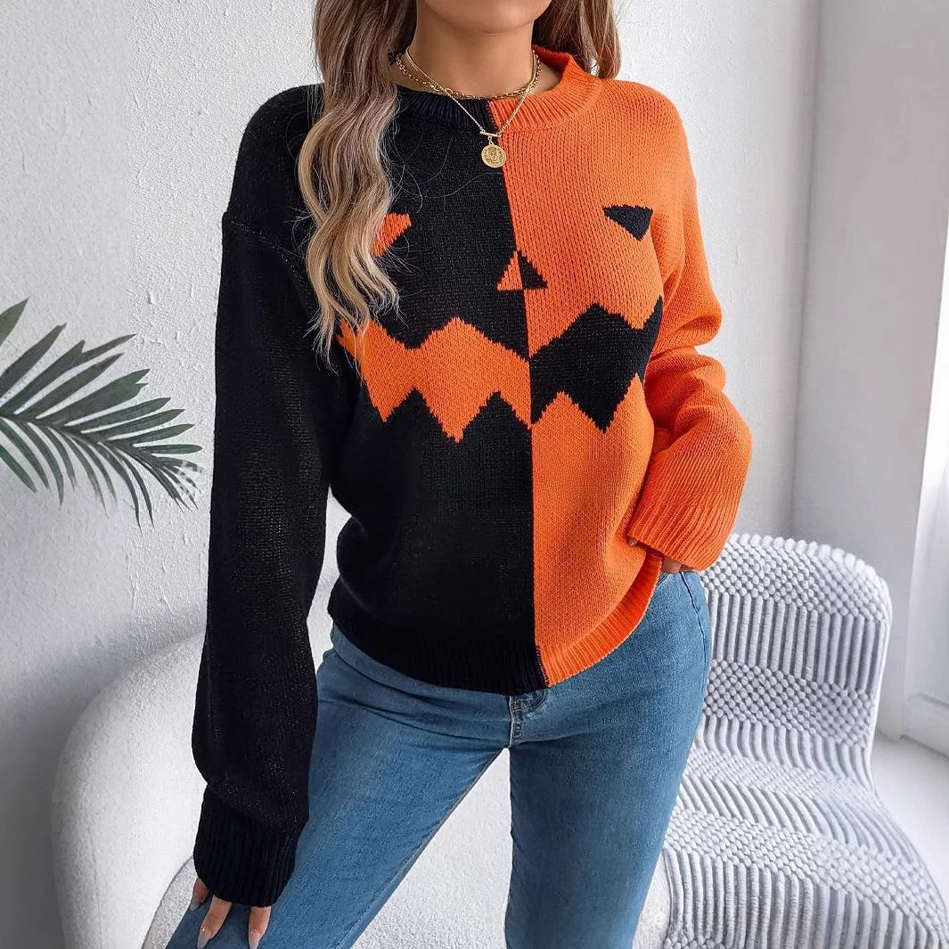 Halloween Ghost Pumpkin Long Sve Hoodie Pullover Polyesterfaser Winter Damen Faion Casual Bequemes warmes Top