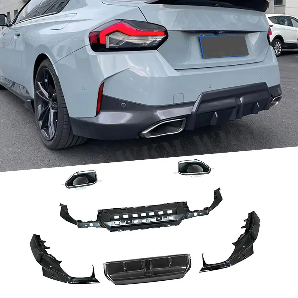 

ABS Gloss Black Rear Bumper Diffuser Set with Exhaust Tips for BMW 2 Series G42 M-Sport Coupe 2021 + Car Bumper Accessories