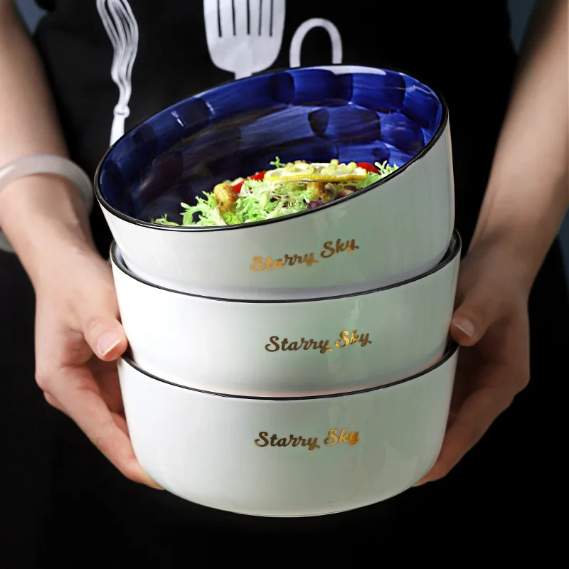 Nordic Starry Sky Underglaze Ceramic Rice Bowl Household Large Heat Fruit Salad Noodle Soup Insulation Anti-scald  Dessert