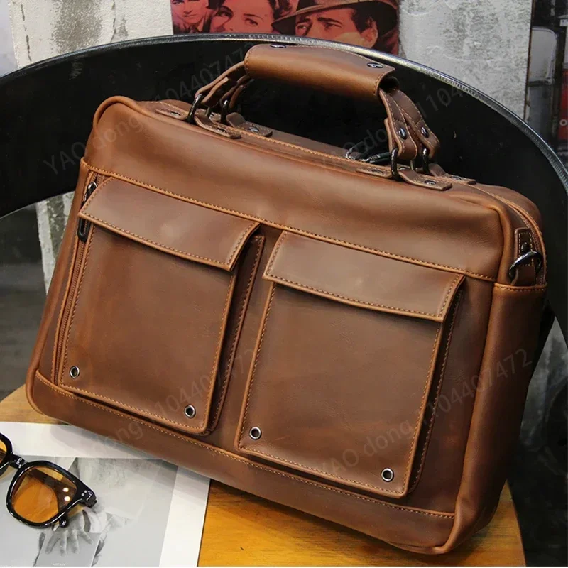 Yao Dong 2024 bolso Vintage marrón para hombre, maletín para documentos de negocios, cartera para ordenador portátil, bandolera de hombro, bolso de oficina