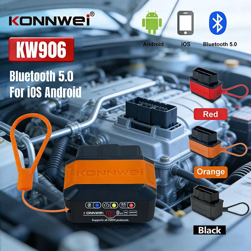 

2026 KONNWEI KW906 ELM327 12V Bluetooth 5.0 для IOS и Android V15 OBD2 сканер, автомобильный диагностический инструмент, считыватель кодов, аналог Vgate iCa2