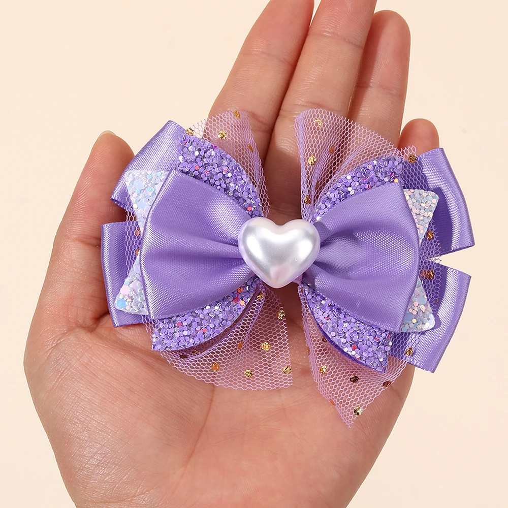 2 قطعة مقاطع الشعر القوس الشيفون العصرية للفتيات شبكة نقطة دبابيس الشعر بريق ثلاثة الطبقات Bownot باريت الأطفال أغطية الرأس اكسسوارات #6