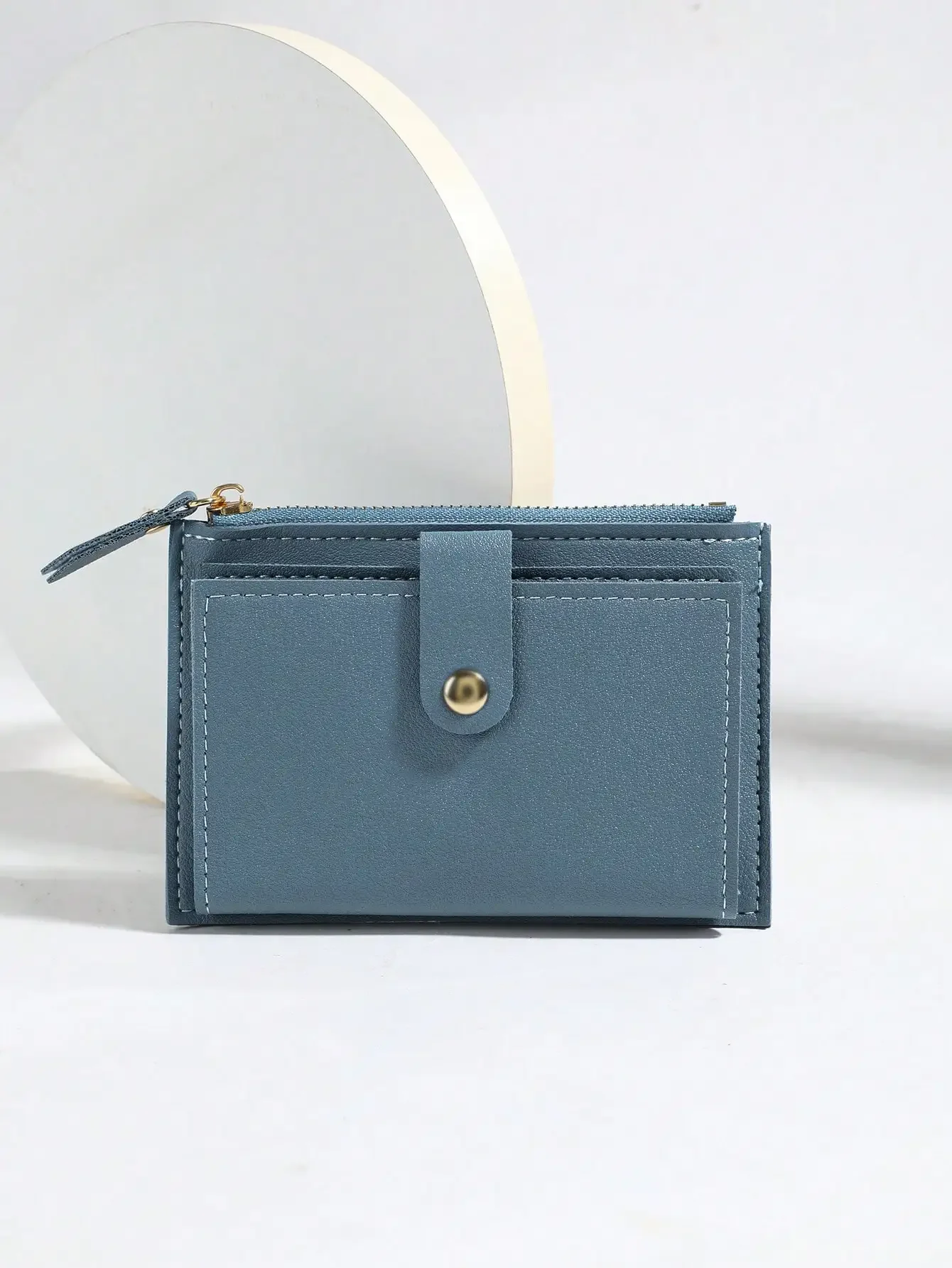 

1pc Pu Material Short Wallet For Students Unisex With Simple Button & Zipper Closure Design Can Accommodate Cash Coins Bank Card