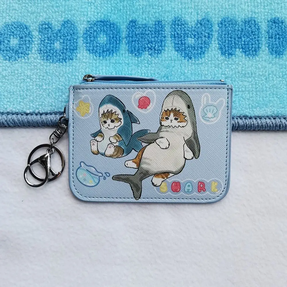 Cartoon Print Slim Wallet New Anti-lost Zipper Credit ID Card Holder with keychain PU Leather Coin Purse