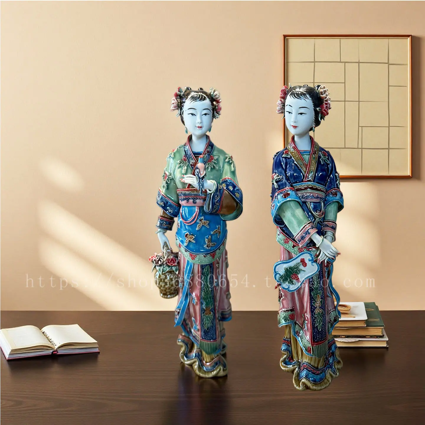 Shiwan ceramic lady ornaments home accessories tv cabinet wine cabinet antique rack ornaments lady chinese style
