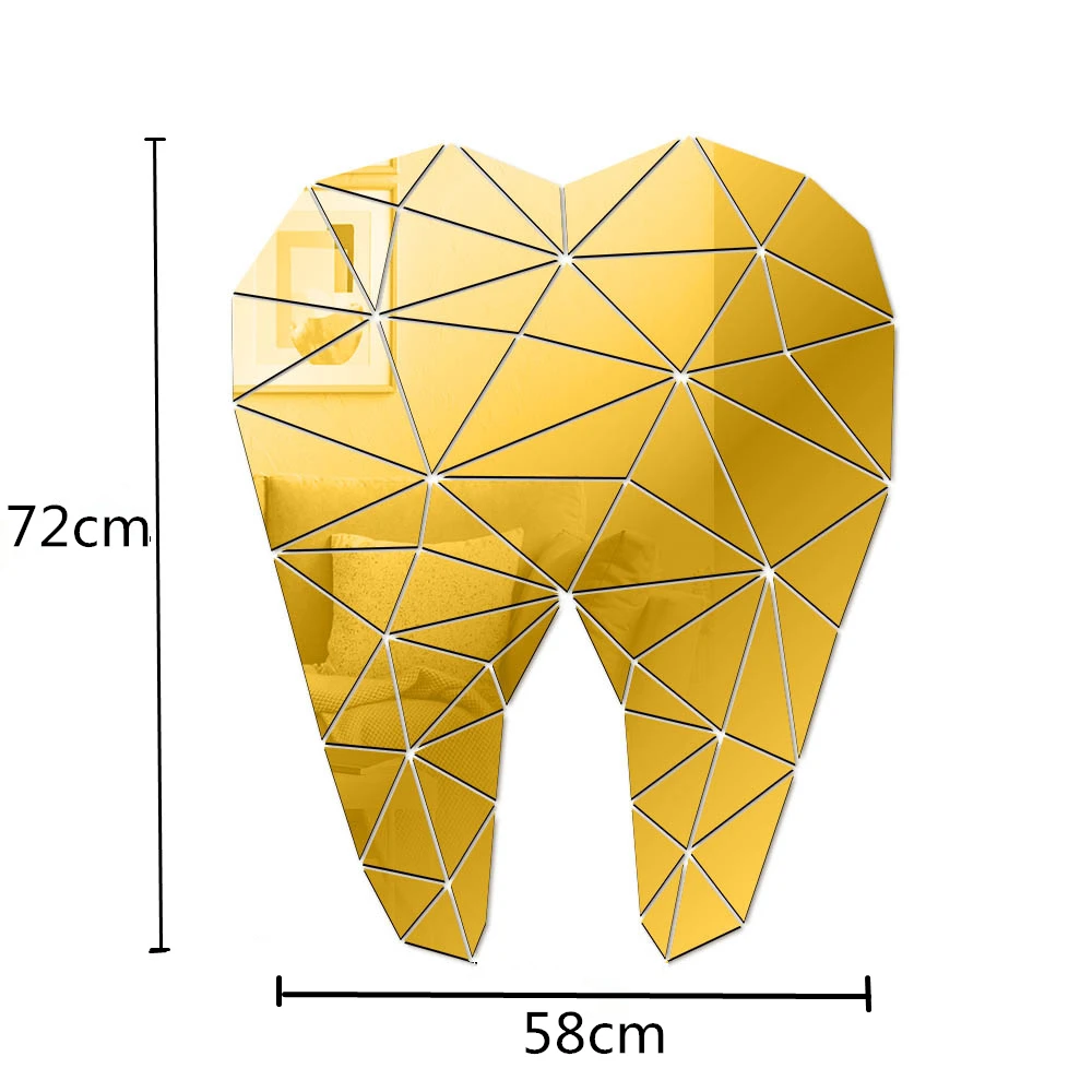 3D akrylowa naklejka ścienna w kształcie zęba tapeta lustrzana artystyczna dekoracja Aall z samoprzylepną naklejką na ścianę kliniki dentystycznej