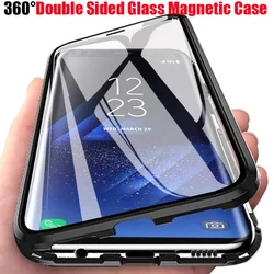 360°Full Protection Metal Magnetic Phone Case For Samsung S24 Ultra S22 S23 Ultra Plus FE A55 A35 A15 Double-Sided Glass Cover