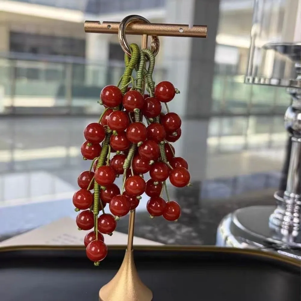 Fashion Hand Woven Grape Beaded Keychain Grape Charm Exquisite Simulated Fruit Keychain Beaded Bag Pendant Bag Hanging Ornament