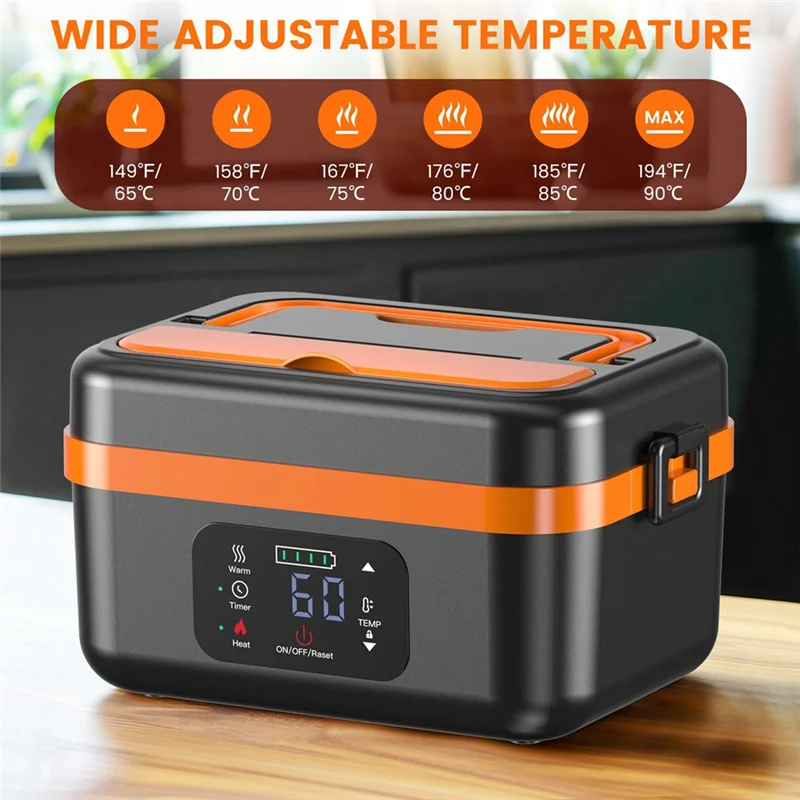 Rechargeable Electric Lunch Box 8000mAh Battery Cordless Self-Heating Food Container for Daily Use