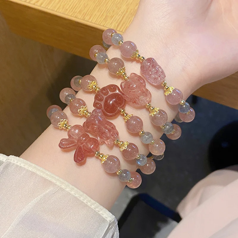 Super Fairy Princess Style Sweet Ins Strawberry Quartz Gray Moonlight Mild Luxury Retro Bear Bracelet Girlfriends Brace