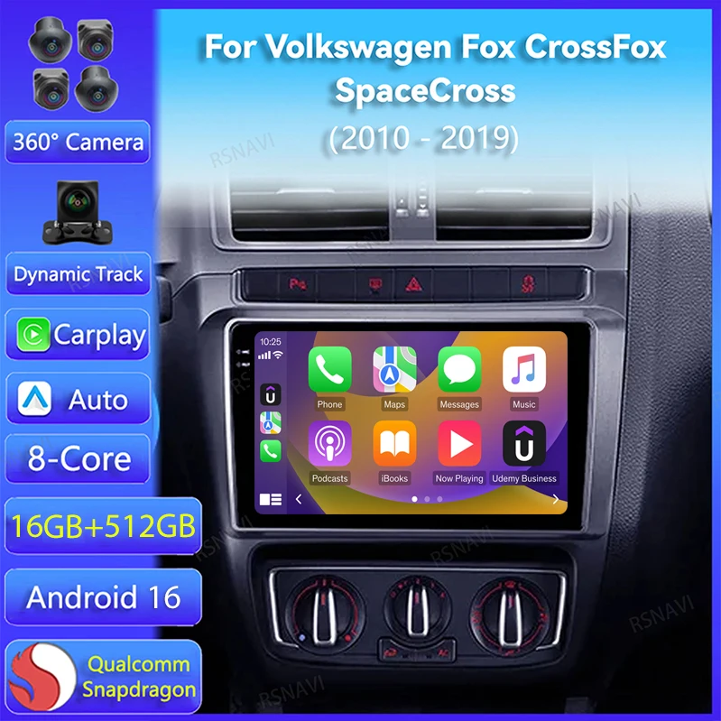 Radio para Auto con Android 16 y Carplay para Volkswagen Fox, CrossFox, SpaceCross 2010-2019, Navegación 2Din, Reproductor de Video DSP, Estéreo, GPS