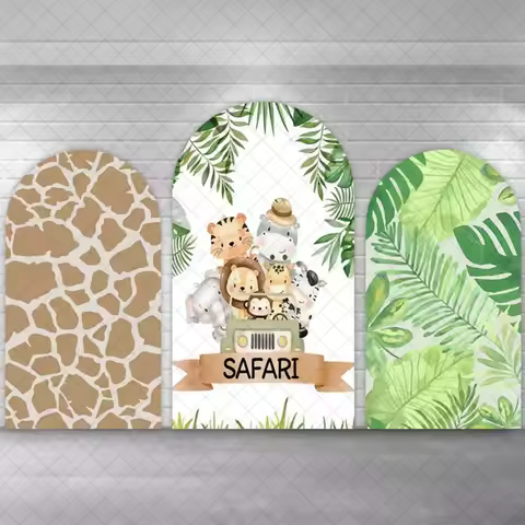 LS Custom 2-Sided Safari Jungle Wild One Animal Boy Birthday Party Baby Shower Cover Chiara Arch Background Decor Backdrop
