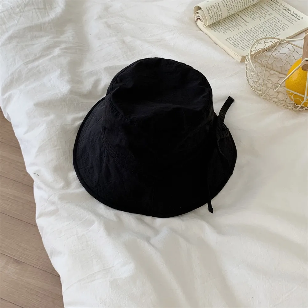 Casual Windbreak Rope Fisherman Hat Thin Solid Color Sunscreen Hat Lace-up Sunshade Basin Hat Outdoor
