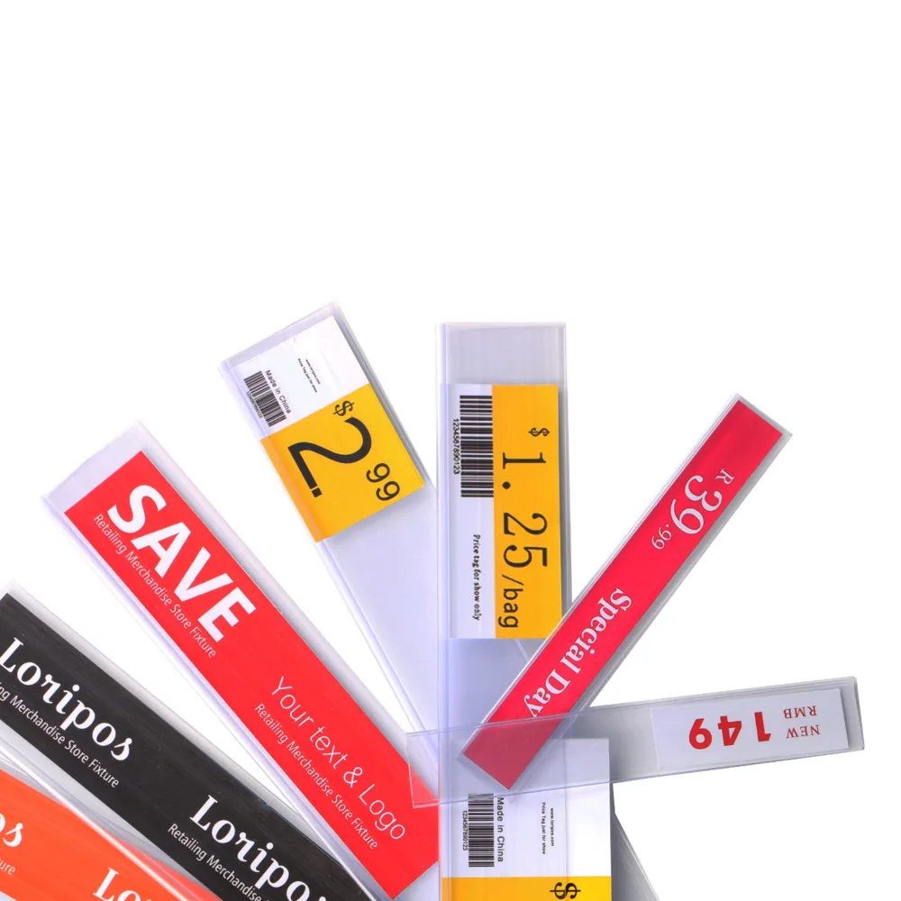 

Multi-sizes Gondola & Wood Shelf Stick On Ticket Channel Data Label Strip Upc Holder Clip Sleeve